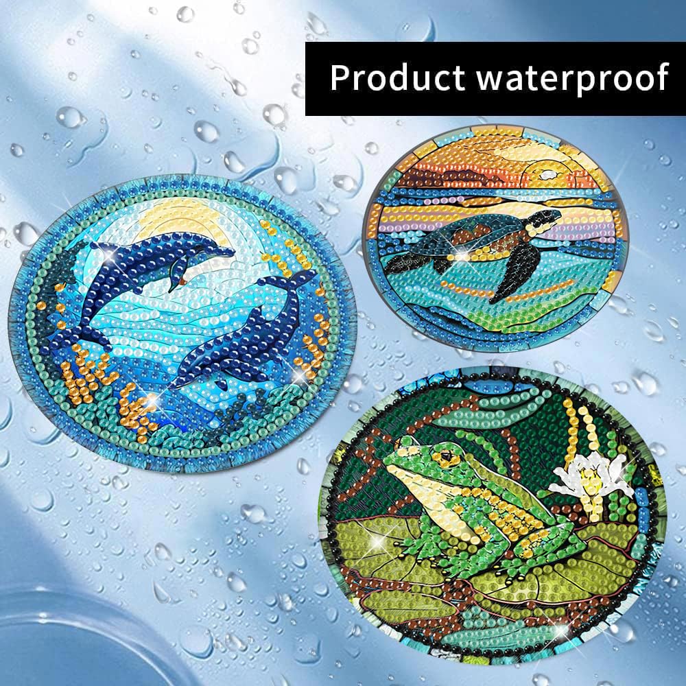 Meothan 8 Pcs Diamond Art Coasters Kits for Adults with Holder Cork Pads, Diamond Dots Art Painting Coasters Crafts Kit for Home Office Decor (Different Animals) Meothan