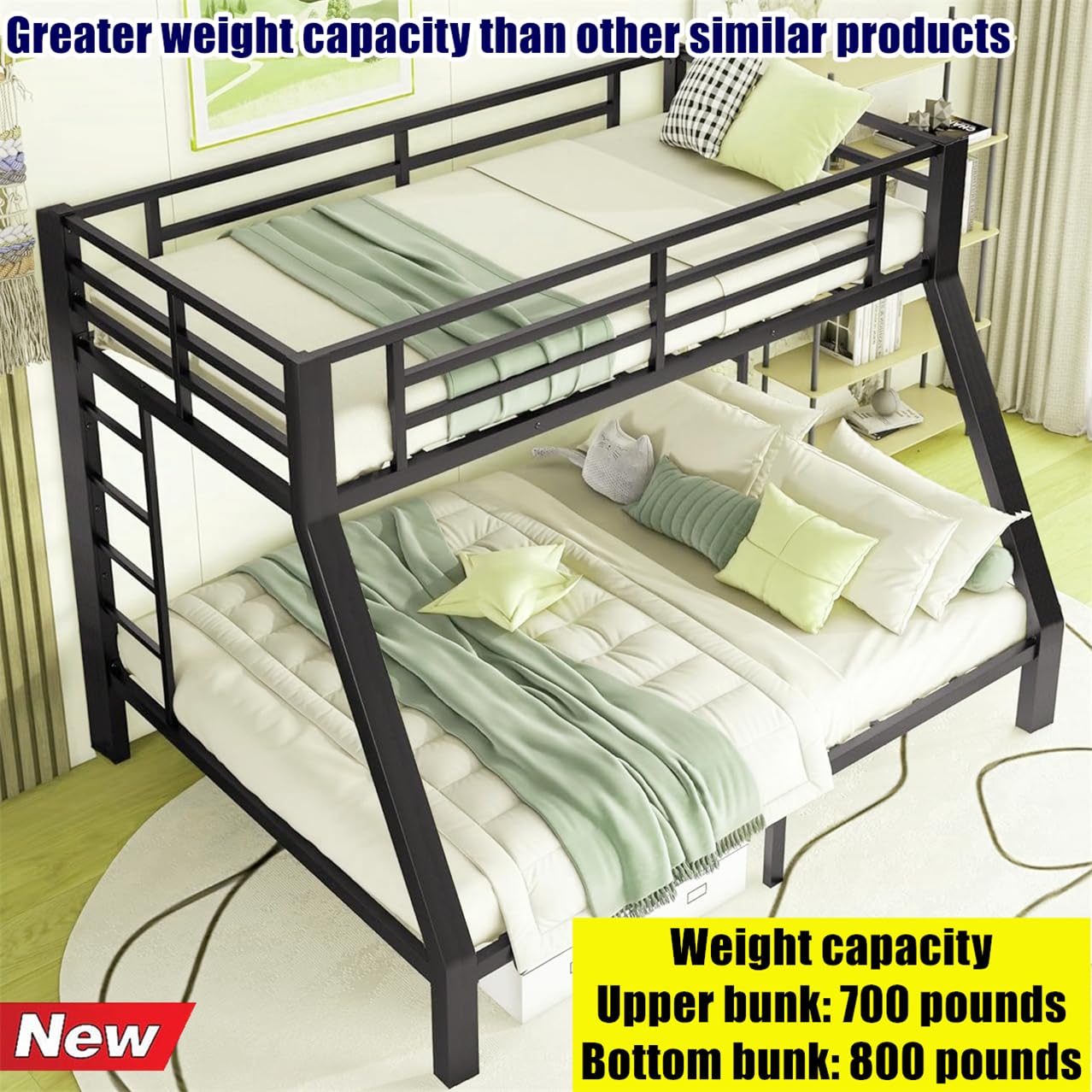 SIGONE Stronger & Safer Metal Bunk Bed Twin XL Over Queen Size Bunkbed, More Stable Heavy Duty Thickened Steel Bunk Queen Bed with Reinforced Legs & Ladders (Easier to Assemble) (Twin XL Over Queen)