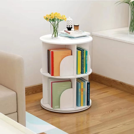 2-Tier White 360° Rotating Stackable Bookshelf Organizer by Intexca WoodArtSupply
