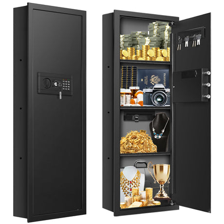 43.3-inch Tall Fireproof Wall Safes Between the Studs, Large Home Wall Safe with Combination Lock and Removable Shelf, Security Wall Safes for Home Firearm Money Valuables Tiskgg