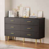 RESOM Black 6 Drawer Dresser for Bedroom, Wooden Black Double Dresser with Gold Handles, Modern Chest Dresser with Deep Drawers for Living Room, Hallway RESOM
