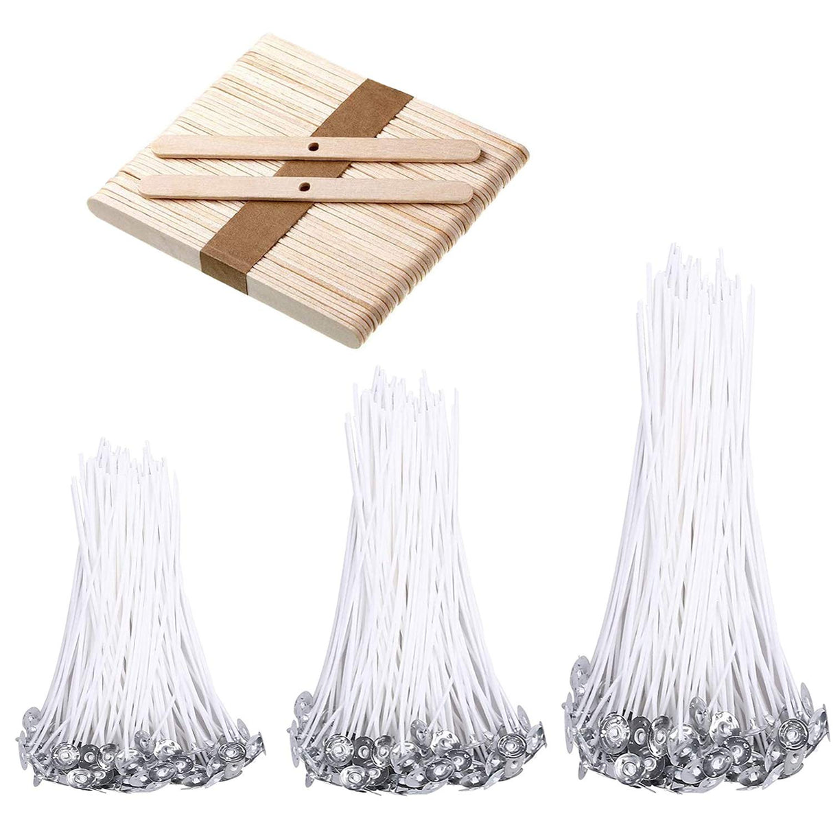 BEADNOVA Candle Wicks Set 150 Pcs Candle String Cotton Wicks with 50 Pcs Wooden Holders Centering Device for Making Supplies DIY (4, 6, 8 Inch) BEADNOVA