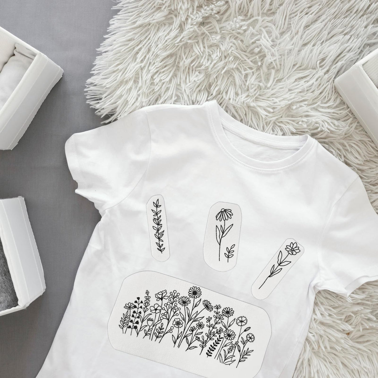 Water Soluble Embroidery Patterns Stabilizers - Rngmsi 3 Sheets Flower Stick and Stitch Embroidery Paper Wash Away 20Pcs Daisy Leaves Butterfly Embroidery Transfer Paper Stabilizers for Hand Sewing Rngmsi