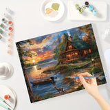 Cabin by The Lake Paint by Numbers Kit for Adults - DIY Sunset Landscape Painting on Canvas 16x20 Inches, Acrylic Paint Set, Suitable for Beginners, Nature Art Kit for Home. TAOPAOLAB