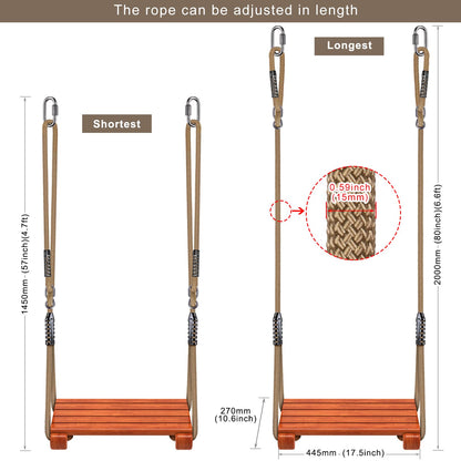 SELEWARE Wooden Swing Seat, Heavy Duty Wood Tree Swing for Adult Kids Playground Swing Sets for Backyard, Indoor Outdoor Flat Swing Seat (17.5 x 8.5 Inch) with Adjustable Rope - WoodArtSupply