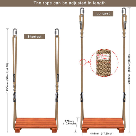 SELEWARE Wooden Swing Seat, Heavy Duty Wood Tree Swing for Adult Kids Playground Swing Sets for Backyard, Indoor Outdoor Flat Swing Seat (17.5 x 8.5 Inch) with Adjustable Rope SELEWARE