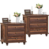 Joaxswe 24" Wide Farmhouse Night Stand Set of 2,Large End Table with 3 Drawers & Metal Handle,Wood Dresser for Bedroom,Bed Side Table Chest of Drawers Cabinet,Brown Nightstand for Living Room,Closet Joaxswe
