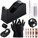 Kosiz 20 Pcs Heat Tape Dispenser Set 2 Heat Resistant Gloves with Silicone Bumps 6 Multi Size Heat Tape for Sublimation Mini Cutter Pen Set Nonskid Weighted Base Tape Holder for Heat Press (Black) Kosiz