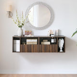 BuildHom Modern Walnut Fluted Floating Nightstand with Charging Station, NightStand with Drawers, Bedside with USB Ports and Outlets, Bedroom Furniture (Set of 2) BuildHom