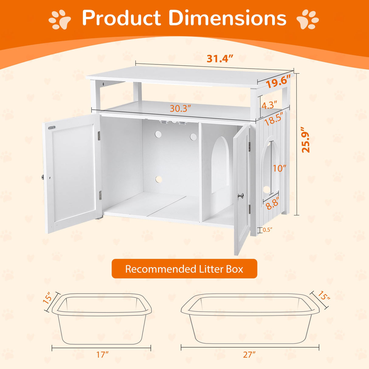 ZENY Cat Litter Box Enclosure, Cat Litter Box Furniture Hidden with Open Shelf, Wooden Cat Litter Cabinet with Divider, Indoor Cat Washroom Storage Bench, White ZENY