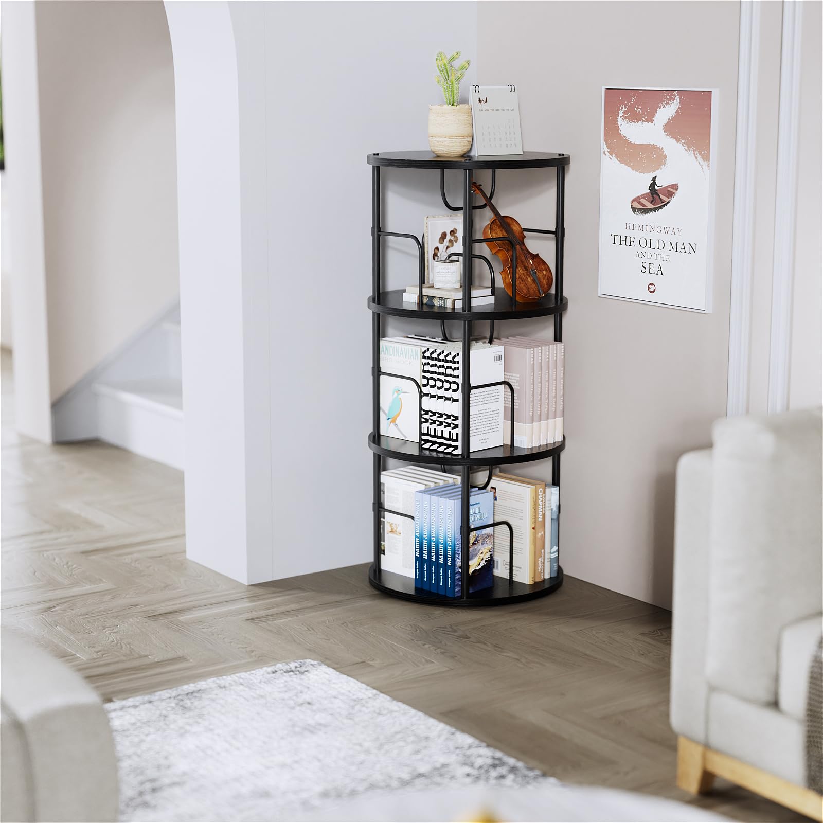 ALLSTAND 3-Tier 360° Rotating Bookshelf – Stylish Black Revolving Storage Organizer for Home & Small Spaces - WoodArtSupply