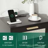 Ltysh Nightstand with Charging Station,Rattan Night Stand with Solid Wood Legs, Bedside Table with USB Ports & Outlets Bed Side Table,End Table for Bedroom,Living Room(Black) Ltysh