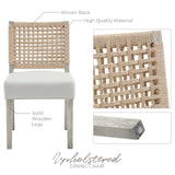 LZAREAL Farmhouse Dining Chairs Set of 4 Linen Fabric Upholstered Accent Side Chair, Mid Century Modern Kitchen & Dining Room Chairs with Woven Rope Back for Home, Living Room, Bedroom - White LZAREAL