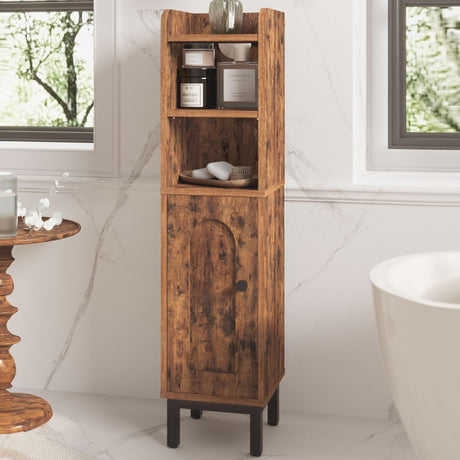 Hzuaneri Bathroom Storage Cabinet, Small Corner Floor Cabinet with Door and Shelves, Narrow Toilet Paper Cabinet, Bathroom Organizer with Adjustable Shelf, for Small Spaces, Rustic Brown BC08201X Hzuaneri