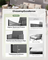 Oasbira Aluminum Outdoor Patio Furniture Set, HDPE Rope 4 Piece Modern Sectional Conversation Sets with Dual-Layer Coffee Table, All Weather Patio Couch Set with Thick Cushions, Gray Frame, Charcoal Oasbira