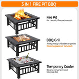 Yaheetech Multifunctional Fire Pit Table 32in Square Metal Firepit Stove Backyard Patio Garden Fireplace for Camping, Outdoor Heating, Bonfire and Picnic Yaheetech