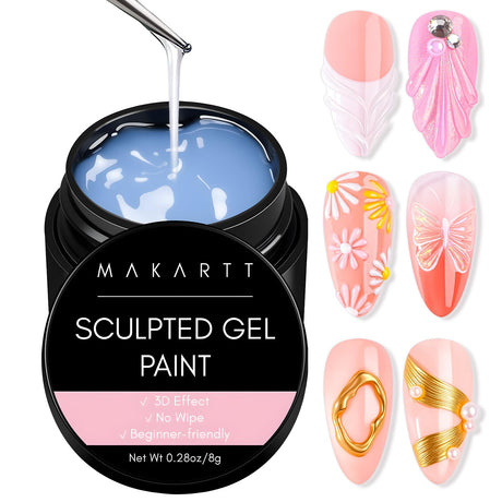 Makartt 3D Nail Gel: 3D Painting Gel Clear Nail Gel for Chrome Nail Powder Micro 3D Sculpting Gel No Wipe UV Gel for Gel Nail Polish 3D Carving Drawing Gel for Nail Art at Home & Salon DIY 0.28 fl.oz Makartt