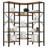 HOOBRO Industrial Corner Bookshelf, 5-Tier L-Shaped Bookcase, Open Display Storage Rack, Floor Standing Storage Shelf, for Living Room, Bedroom, Home Office, Rustic Brown and Black BF68SJ01 HOOBRO