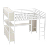 Bellemave Queen Loft Bed with Desk & Wardrobe, Heavy Duty Metal Loft Beds with Storage Shelves, Space Saving Loft Bed Queen Size with Safety Guard, White Wood Grain Bellemave