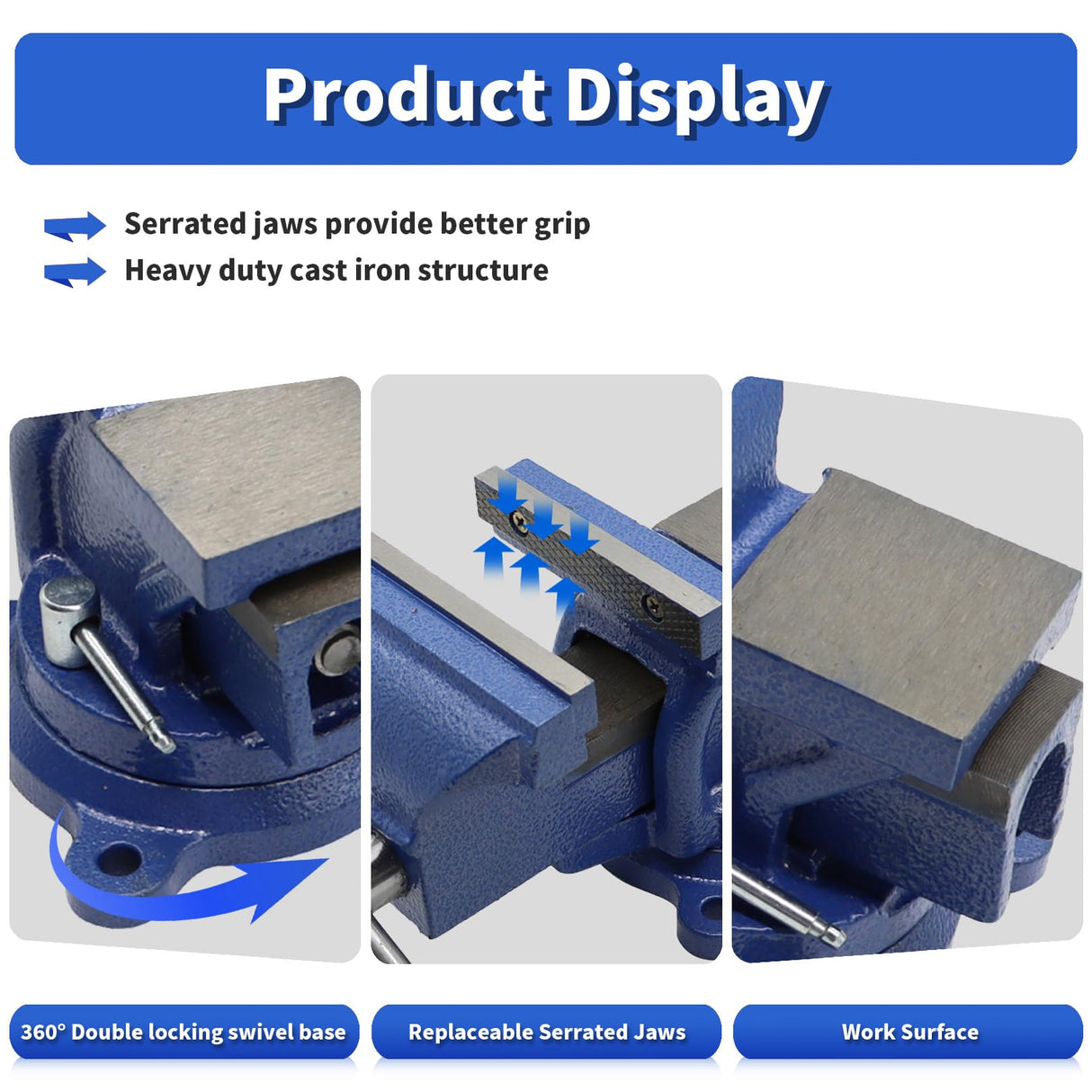 Nakkaa 4" Bench Vise Ductile Cast Iron Bench Vise with 360° Flexible Swivel Locking Base Heavy Duty Home Work 4 Inch Bench Vice Nakkaa