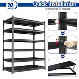 PRESTELION 78" H Storage Shelves Metal Shelving Unit and Storage 6 Tier Utility Rack Shelf Organizer Adjustable Shelves for Garage, Basement, Pantry,Commercial, Warehouse, Industrial, Black PRESTELION