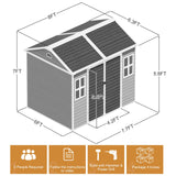 Outdoor Resin Storage Shed 8x6x7 FT Sheds Kit with Floor Included 2 Windows Double Lockable Door,Waterproof Outside Plastic Sheds for Backyard Garden Patio Lawn Tools WELYAS