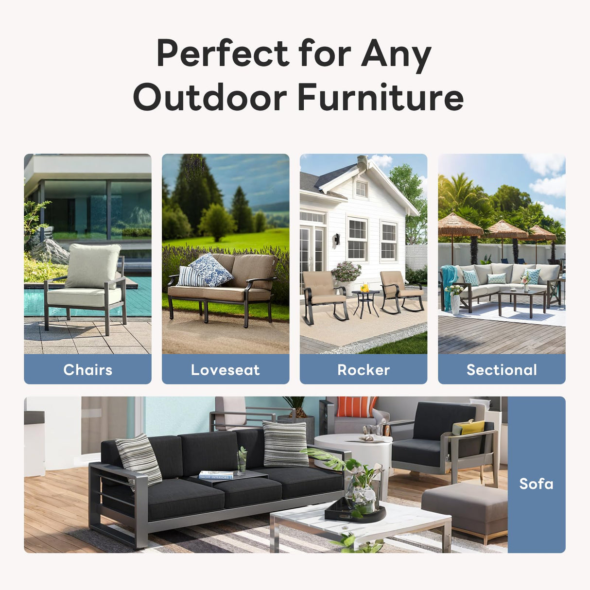 Artfurniz 6" Thicker Outdoor Chair Cushion 8 Sets - 24" *24" *6" Waterproof Patio Furniture Cushions with Removable Cover, 28D High Density Sponge Filling Thicken Outdoor Patio Cushions - Beige Artfurniz