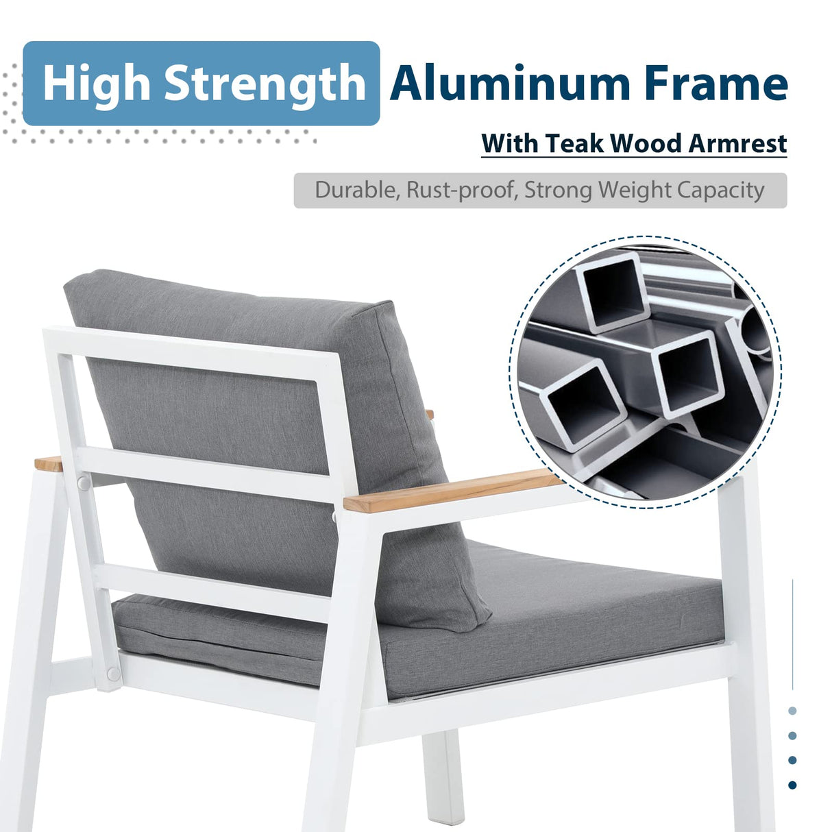 JOIVI Aluminum Patio Furniture Set 5 Pieces Outdoor Conversation Set with Teak Coffee Table & Cushion, Outdoor Patio Furniture Sectional Patio Sofa Outside Furniture for Deck, Backyard, White JOIVI