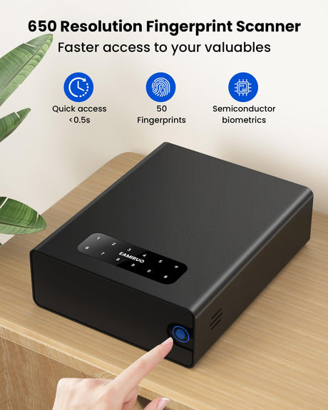EAMIRUO Biometric Gun Safe for Pistols - Slide-Away Handgun Safe 3 Ways Quick Access with Fingerprint, Password and Key, Drawer Gun Safe for Home Bedsise Nightstand Car EAMIRUO
