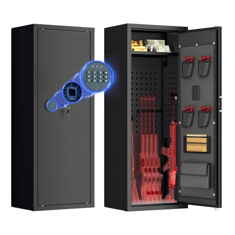 Greenvelly 10-14 Gun Safe for Rifles and Pistols,Quick Release Fireproof Gun Safe with Adjustable Shelves and Pockets,Locking Gun Cabinet with Rifle Rack for Home and Shotgun (Black) Greenvelly
