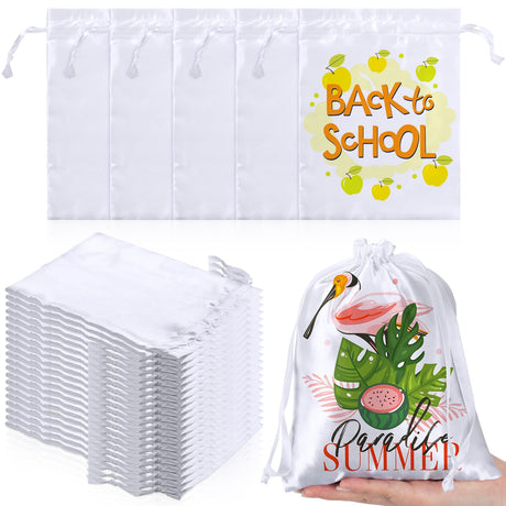 Cosblank 24 Pcs Sublimation Drawstring Bags Blanks 5" x 7" Sublimation Gift Bags Satin Bags Reusable Jewelry Bags Pouches for Goodies Wedding Favor Bags for Baby Shower Birthday DIY (White) Cosblank
