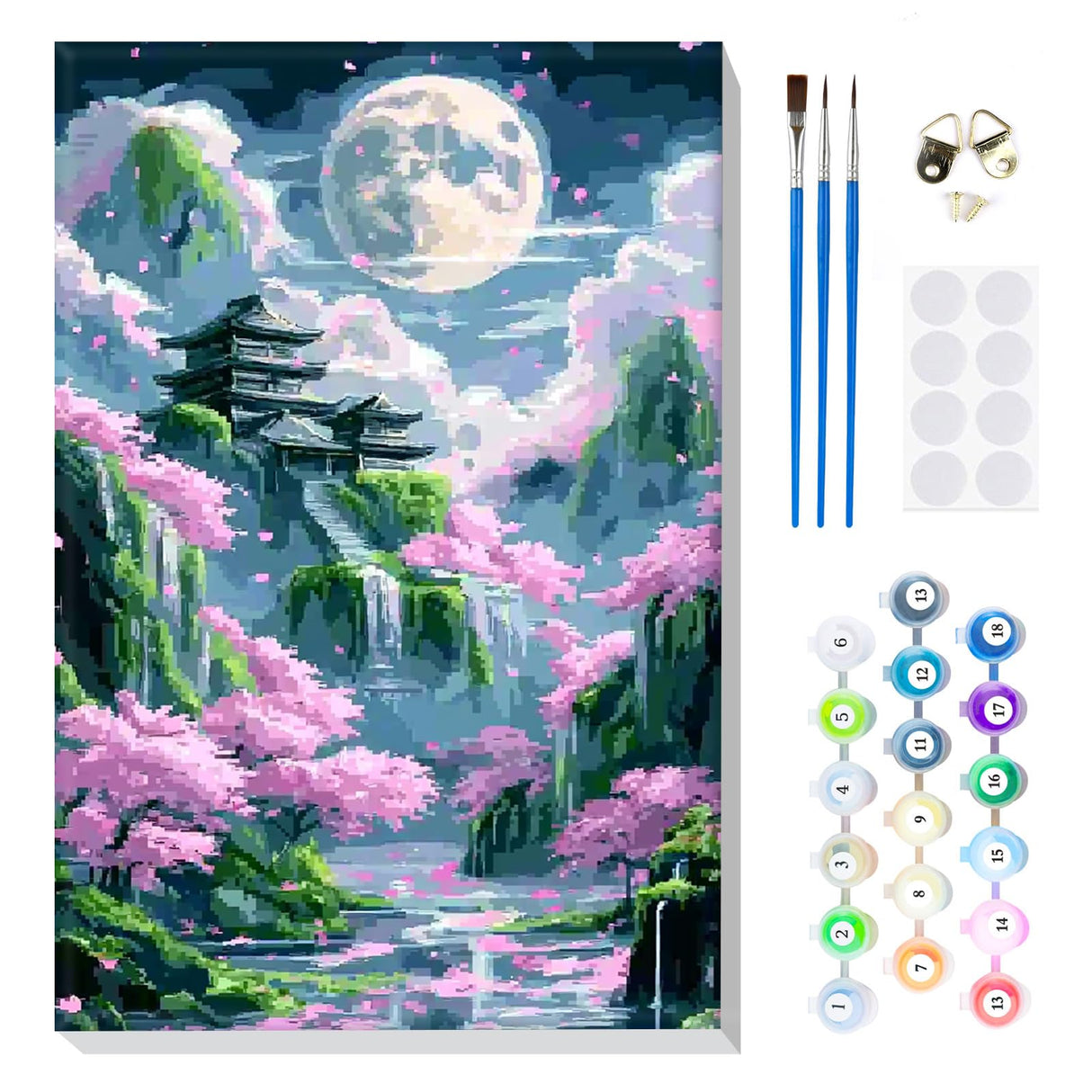 MOGTAA Landscape Paint by Number Kit for Adults Beginners Framed, Adult Paint by Number Kits On Canvas, Easy Adults' Paint-by-Number Kits, DIY Moon Flowers Oil Painting Kits for Home Decor, 8x12in MOGTAA