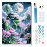 MOGTAA Landscape Paint by Number Kit for Adults Beginners Framed, Adult Paint by Number Kits On Canvas, Easy Adults' Paint-by-Number Kits, DIY Moon Flowers Oil Painting Kits for Home Decor, 8x12in MOGTAA