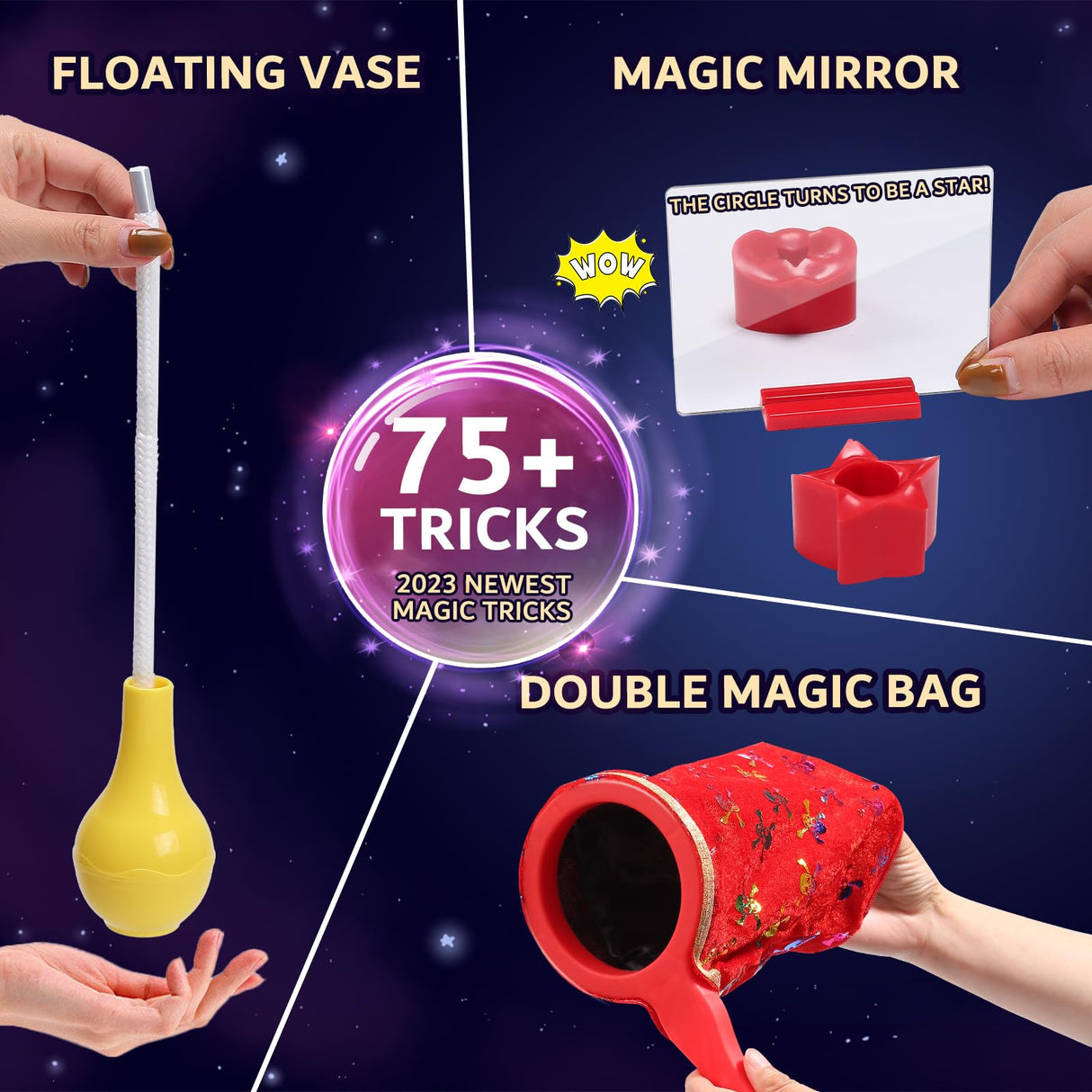 Skirfy Magic Kit-75+ Magic Tricks for Kids Age 6-8,Perfect Magic Toys for Kids,Featuring with Floating Vase,Double Magic Bag,Magic Mirror-Great Birthday Gifts for Boys Girls Skirfy