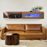 Pmnianhua Rustic Floaing TV Stand with LED Lights,59'' Wall Mounted Media Console,Floating Entertainment Center,Floating Shelf with Glass Door and Storage for Under TV Projector(White) Pmnianhua