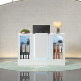 WOODTIME Reception Desk with LED Light & Keyboard Tray, Retail Counter with Cabinet & Glass Adjustable Shelves, Checkout Counter Table for Office Clinic Retail Lobby Salon, White WOODTIME