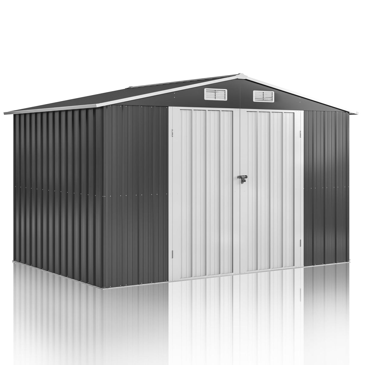 YADSUNY 10x8 FT Outdoor Storage Shed, Metal Garden Tool Shed with Updated Frame Structure and Lockable Doors, Ideal for Backyard Garden Patio Lawn, Grey YADSUNY