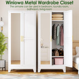 winiowa Metal Armoire Wardrobe Closet with 2 Mirror Doors, 71"' Wardrobe Cabinet with Adjustable Shelves and Hanging Rod, Clothing Storage Cabinet Closet with Mirror for Bedroom-White winiowa