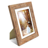 iRahmen 5x7 Picture Frame Set of 2, Rustic Brown Wood with Glass Photo Frame - Display Pictures 4x6 with Mat or 5 x 7 without Mat for Horizontal or Vertical Table top and Wall Mounting iRahmen