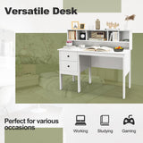 Giantex White Desk with Drawers & Hutch, Home Office Desk with Charging Station, 5 Storage Cubbies, Makeup Vanity Table, Modern Study Writing Desk, PC Laptop Desks, Computer Workstation for Bedroom Giantex