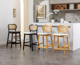 Shunzhi Rattan Counter Height Bar Stools Set of 4 Wood Farmhouse Barstools with Cane Back Boho Sherpa Kitchen Island Chairs Upholstered Bar Chairs for Pub/Home Bar, 26Inch, Cream Shunzhi