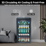 Feelfunn Beverage Refrigerator and Cooler - 126 Can Mini Fridge Glass Door for Soda Beer Wine - Freestanding Beverage Fridge for Bedroom Office Bar, 4 Adjustable Shelves, 3.2 Cu.Ft, Black Feelfunn