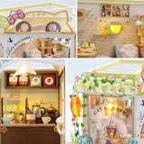 SYW DIY LED Lights Miniature Dollhouse Kit Cat Coffee Doll House Model Wooden Furniture for Christmas 's Day Creative Gifts with Dust Cover and Music （Cat Coffee Shop ） SYW