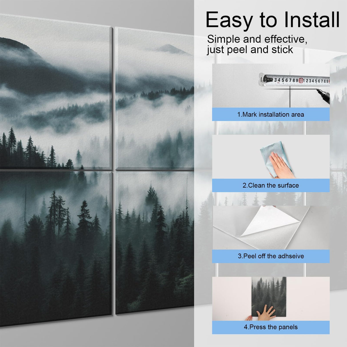 Ginchain Art Acoustic Panels Soundproof Wall Panels, 48 X 32Inches acoustic panels sound absorbing, Decorative Acoustical Wall Panels, sound panels noise reducing for Home & Office(Misty Forest) Ginchain