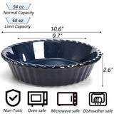 Peohud 2 Pack Ceramic Pie Pans, 10 Inch Deep Fluted Pie Plate, 54 Ounce Round Baking Dish for Quiche, Apple Pecan Pie, Pot Pie, Blue Peohud