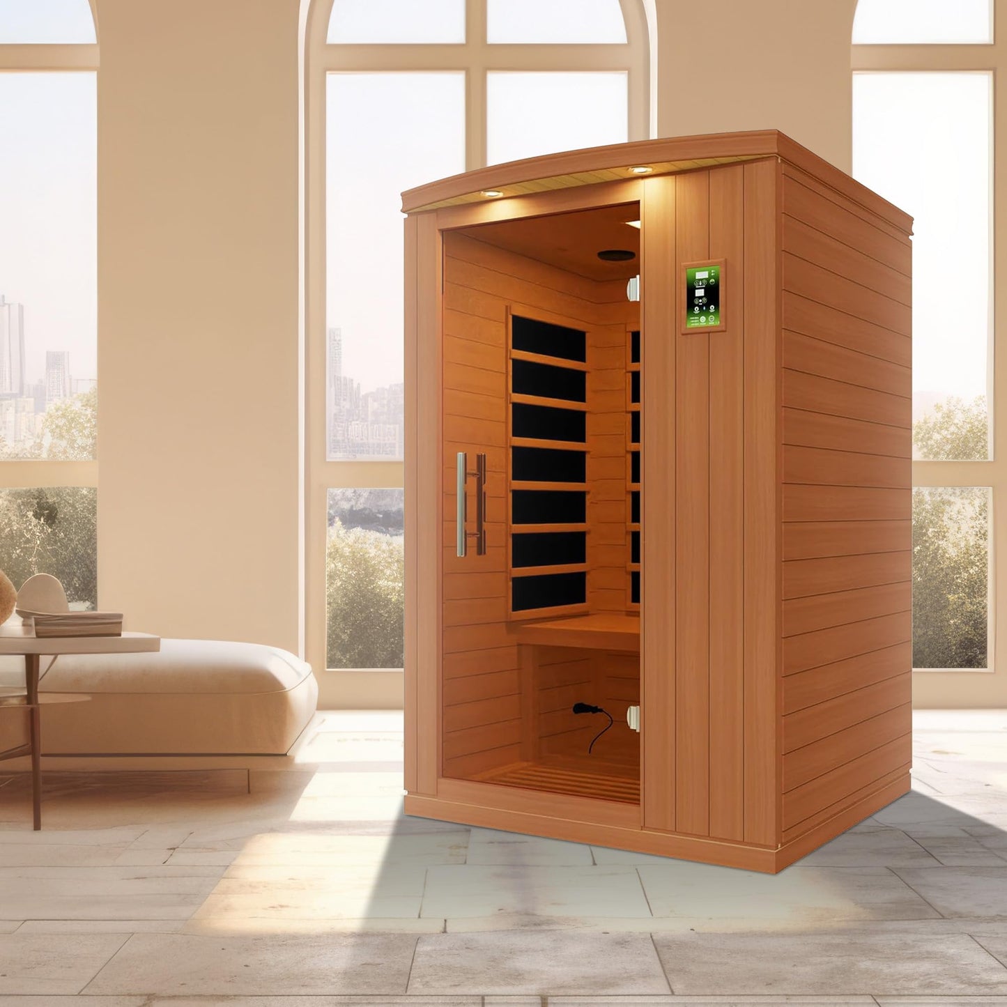 Dynamic Saunas Venice Elite 2 Person Capacity PureTech Ultra Low EMF Infrared Therapy Home Sauna Box with Bluetooth, Roof Vent, and LED Control Panel