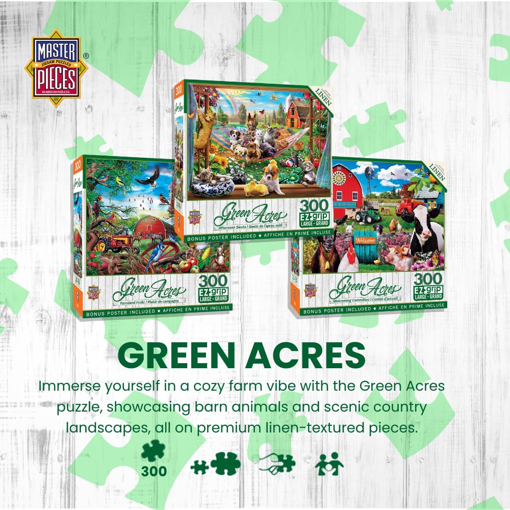 MasterPieces - 300 Piece Jigsaw Puzzle, Large EZ Grip Shapes, Quilt Country, Fun for Adults, Seniors, Family, Kids, Matte Finish, 18" x24 Masterpieces