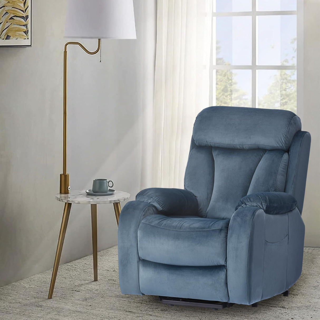 cinkehome Small Power Lift Recliner for Elderly, Lift Chair Recliners, Electric Recliner Chairs for Seniors, Remote Control, Adjustable, Side Pocket (Navy Blue) cinkehome