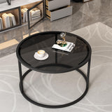 Glass Coffee Table Modern Center Table,Minimalist Round Coffee Tea Table,Tempered Glass-top with Sturdy Metal Frame for Living Room Bedroom Office and Small Space, 27 x 27 x 17 Inch,Gray Black Easy Paws