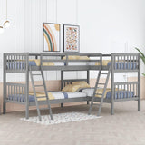 MERITLINE L-Shaped Quad Bunk Bed, Four Bunk Bed Twin Over Twin with Angle Ladder,Wooden Corner 4 Bed Bunk Bed for Kids, Teens, Adults, No Box Spring Needed (Twin, Grey) MERITLINE